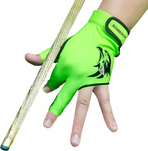 Miniatura 10 de Guante de piscina para mano izquierda, 3 dedos para diestros, guantes de billar transpirables, de secado rápido, guantes duraderos para taco de Verde