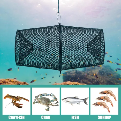 Miniatura 5 de Juego de 4 trampas para cangrejos con clip de resorte de cierre y 4 cuerdas de mano, trampa de pesca para cangrejos de río Crawdad langosta cebo
