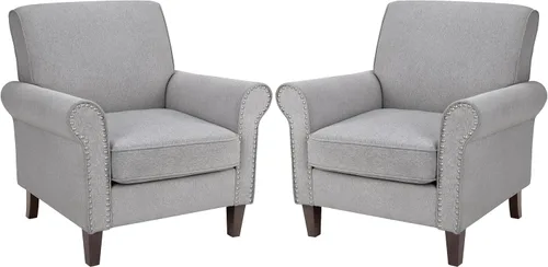Miniatura 11 de PrimeZone Comfy - Silla decorativa de tela moderna de mediados de siglo, silla de lectura con cojín suave, ribete de cabeza de clavos y reposabrazos