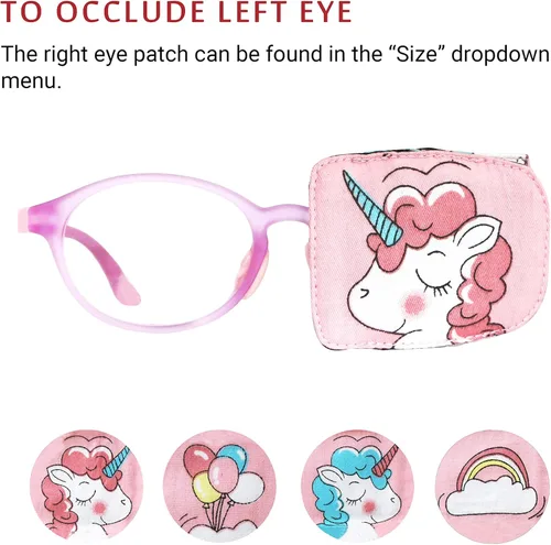 Miniatura 4 de Astropic Parche de algodón y seda para gafas para niños (ojo izquierdo, unicornio de pelo rosa)