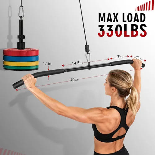 Miniatura 6 de Barra de tracción LAT de 39.7 pulgadas con rotación completa, accesorios para máquina de cable de polea, barra de prensa de tríceps con mango