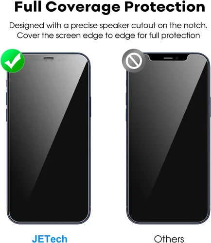 Miniatura 2 de JETech Protector de pantalla de cobertura completa para iPhone 12/12 Pro de 6.1 pulgadas, película de vidrio templado con herramienta de fácil