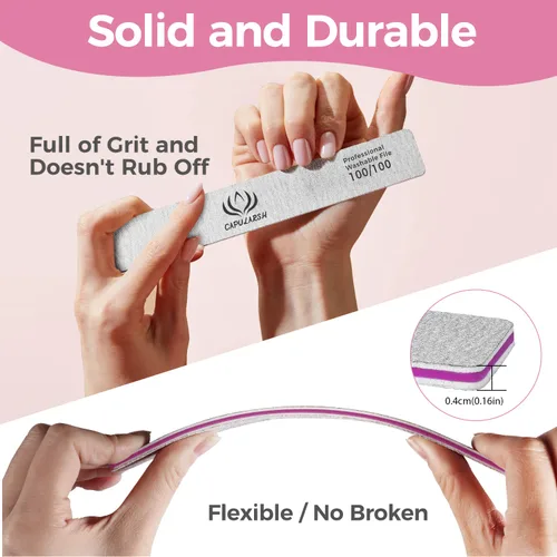 Miniatura 5 de 18 limas de uñas acrílicas – Capularsh 100/180 Grit Professional Double Side Emery Boards, lima de uñas gruesas reutilizables para inmersión de gel
