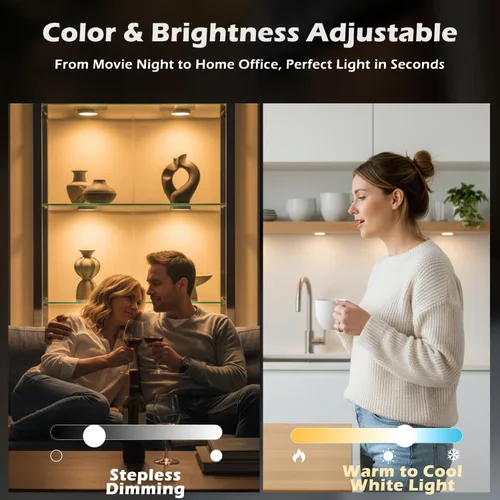 Miniatura 2 de Cefrank Paquete de 6 luces de disco inteligentes WiFi para debajo del gabinete, kit de iluminación 2700K-6000K, regulable, control remoto