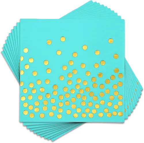 100 servilletas de cóctel color verde azulado – servilletas de papel verde azulado y dorado desechables – Servilletas turquesa para cumpleaños,