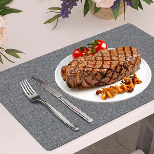 Miniatura 6 de DOLOPL Juego de 6 manteles individuales de piel sintética azul polvoriento, resistentes al calor, para mesa de comedor, impermeables, a prueba