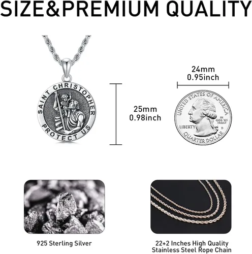Miniatura 51 de CEKAMA - Collar de plata de ley 925 con dije de amuleto para hombres y mujeres, con cadena de 0.098 in, 22 pulgadas + 2 pulgadas