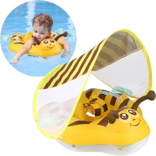 Miniatura 8 de Free Swimming Baby Flotador de piscina para bebés inflable con toldo solar, flotador de natación para bebés con esponja de seguridad y soporte