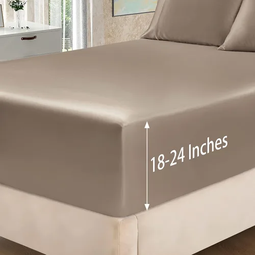 Miniatura 21 de Homiest Juego de sábanas de satén de lujo de 3 piezas con bolsillo profundo, 1 sábana bajera + 1 sábana encimera + 1 funda de almohada