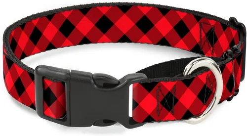 Buckle-Down Diagonal Buffalo Plaid - Collar de perro Martingala negro/rojo, 1.5 pulgadas de ancho, se adapta a cuello de 16-23 pulgadas, mediano