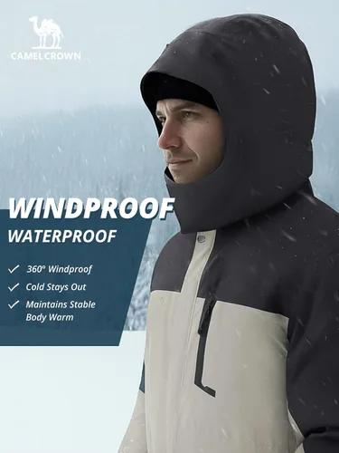 Miniatura 2 de CAMEL CROWN Chaqueta de Esquí de Invierno para Hombre Abrigos de Nieve de Montaña Impermeable Capucha Desmontable Resistente al Viento Chaquetas