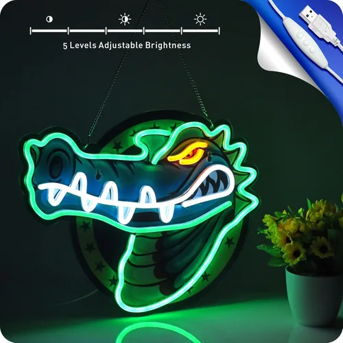 Miniatura 3 de IMTATTO Letrero de neón de cocodrilo con luz LED para decoración de pared, alimentado por USB, bar, pub, tienda, club, garaje, dormitorio, obra