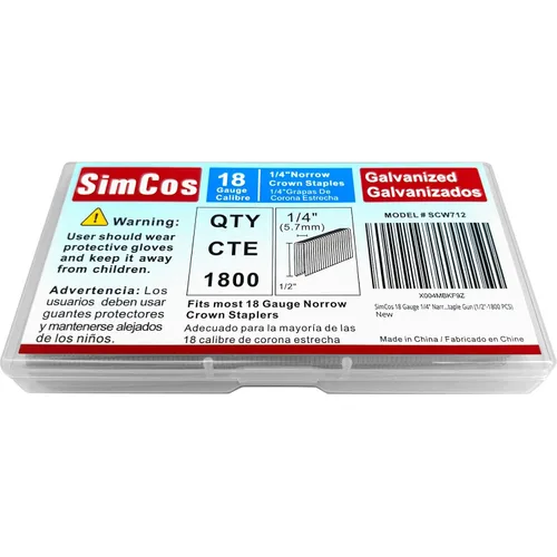 Miniatura 14 de Grapas de corona estrecha de calibre 18 de 1/4 de pulgada, grapas de tapicería galvanizadas para grapadora neumática o eléctrica de 18 GA o pistola