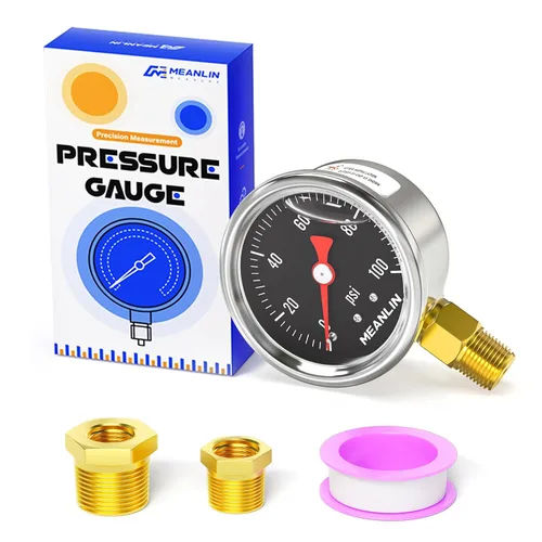 Miniatura 24 de MEANLIN MEASURE 2 unidades de acero inoxidable 015Psi relleno de líquido, medidor de presión relleno de glicerina de 1.5 pulgadas, aire de aceite