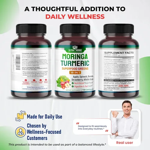 Miniatura 9 de Superfood Greens 18 en 1 - con frutas, verduras y hierbas - Moringa, alfalfa, manzana, espinatch, plátano, fresa, aumenta la energía, la inmunidad