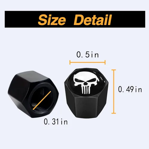 Miniatura 2 de Ajxn Paquete de 4 tapas de válvula de neumático con calavera para rueda de coche, cubiertas herméticas a prueba de polvo, tapas universales