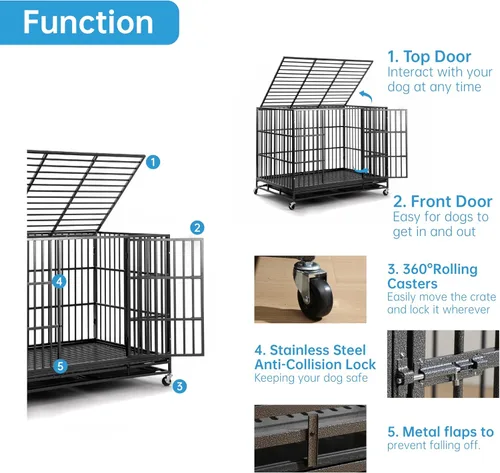 Miniatura 3 de Jaula para perros resistente de 60 pulgadas, plegable, sin montaje, jaula grande para perros a prueba de escape, con ruedas con cerradura, corralito