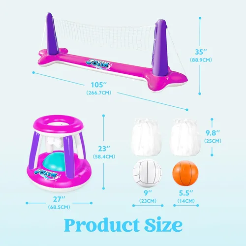Miniatura 8 de JOYIN Juego de flotadores inflables para piscina, red de voleibol y aros de baloncesto, flotadores flotantes de juguete para niños y adultos, cancha