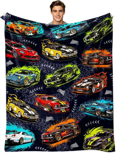 Racing Car Blanket Car Gifts for Boys Kids Soft Cozy Flannel Unique Racing Cars Stuff Throw Blanket Cool Cars Lovers Gifts for Girls Baby Birthday