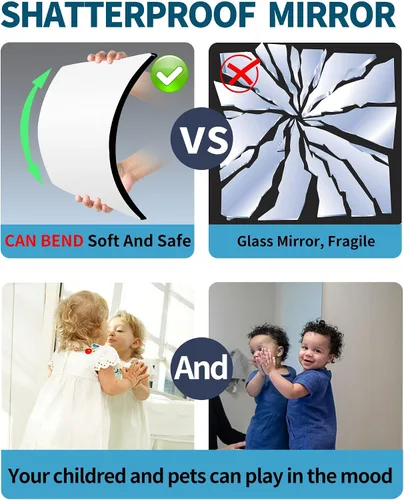 Miniatura 2 de Unbreakable Acrylic Full Length Mirror for Wall Mounted, Full Body Mirror for Kids, Flexible Plastic Safe Shatterproof, 4 PCS 10 x 10 Inches