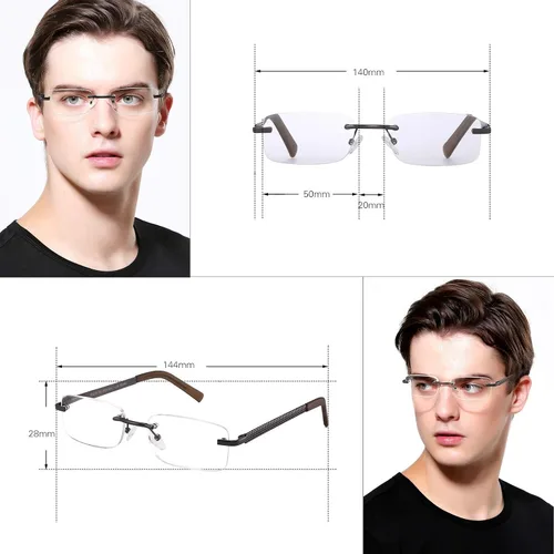 Miniatura 3 de Paquete de 3 lentes de lectura sin montura para hombres, con bloqueo de luz azul, bisagra de resorte, brazos de metal, resistentes y elegantes