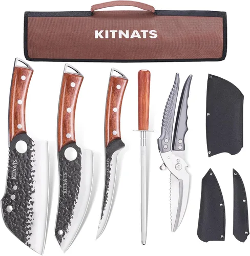 Miniatura 9 de Juego de Cuchillos de Carnicero, KITNATS 4PCS Juego de cuchillos de cocina forjados a mano - Cuchillo de carnicero y cuchillos de chef serbios