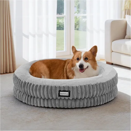 Miniatura 14 de BALANCE Cama para gatos, cama redonda lavable para gatos de interior, cama de felpa súper suave de piel sintética para cachorros y gatitos con parte