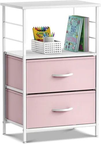 Miniatura 13 de Sorbus Mesita de noche con 1 cajón, mueble de noche y mesa auxiliar con marco de acero, parte superior de madera y contenedores de tela fáciles