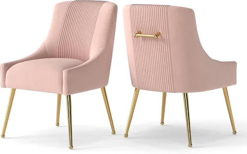 Miniatura 16 de Sillas de comedor modernas, sillas de comedor tapizadas en terciopelo con patas doradas, juego de 2 sillas de acento con capitoné para sala de Beige