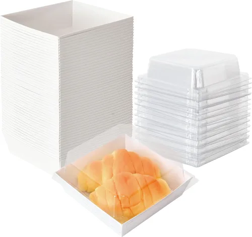 Miniatura 6 de XININSUN Cajas pequeñas de embutidos con tapas transparentes, mini caja de papel para llevar, recipientes de alimentos desechables, cajas de postre