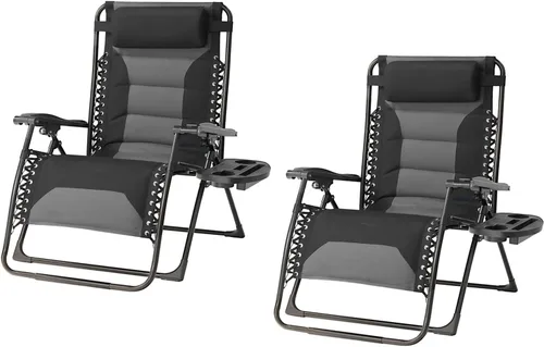 Miniatura 20 de Zero Gravity - Juego de 2 sillas reclinables plegables de gran tamaño, acolchadas antigravedad con almohada ajustable y portavasos para campamento
