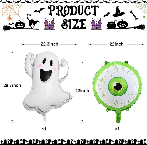 Miniatura 3 de Kit de arco de guirnalda de globos de Halloween, globos de papel de aluminio de fantasma y globo ocular grande con globos negros, naranjas, morados