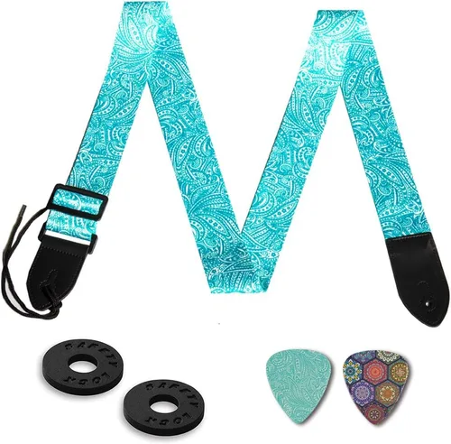 Miniatura 14 de Correa ajustable para guitarra incluye 2 cierres de correa y 2 púas a juego y 1 portapúas y 1 botón de correa de cuero.