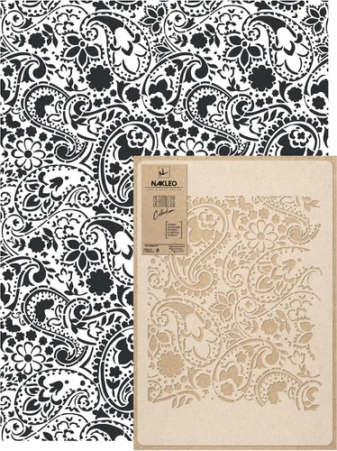NAKLEO Plantilla de pintura de pared de tamaño grande, 23.2 x 37.4 pulgadas, estampado floral de cachemira turca oriental, plantilla de plástico