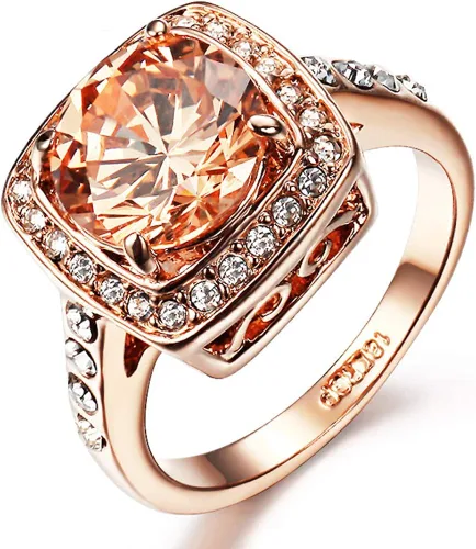 Acefeel Anillos brillantes amarillos del topacio de la circona cúbica para las mujeres 18K chapado en oro rosa, Circonita, oro blanco, cobre, oro