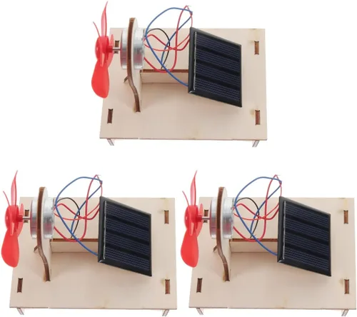 Ventilador de casa 3 juegos de ventilador para el hogar, ventilador de madera de madera, modelo solar solar de ciencia educativa edificio ensamblar