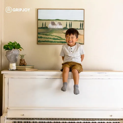 Miniatura 4 de Gripjoy Calcetines para niños pequeños con agarres, calcetines antideslizantes para niños, calcetines de agarre para niños pequeños, 4 pares