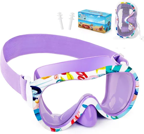 Miniatura 11 de Gafas de natación para niños con cubierta para la nariz, máscara de esnórquel panorámica de 180° con diseño antivaho y antifugas, correa de tela