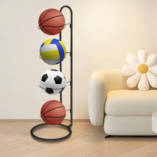 Miniatura 2 de Nuevo estante de almacenamiento de bolas, soporte de almacenamiento de bolas de cubo de 4 niveles, soporte de baloncesto de acero al carbono