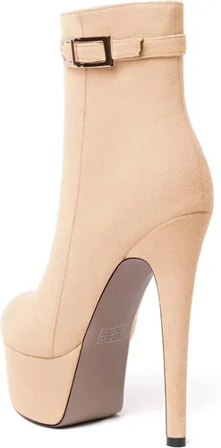 Miniatura 7 de SKYSTERRY Botas altas de tacón alto de gamuza con cremallera y puntera redonda para mujer, 6 pulgadas