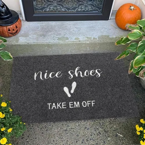 Miniatura 7 de Tapetes de bienvenida de 17 x 30 pulgadas, tapete divertido antideslizante para puerta delantera, divertido bordado para puerta delantera, zapatos