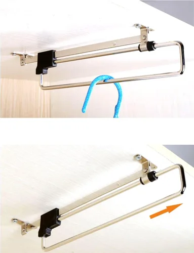 Miniatura 5 de Varilla extraíble para colgar ropa con tornillos de montaje, acero laminado en frío, negro y plateado, 14 varillas de valet para armario extraíble