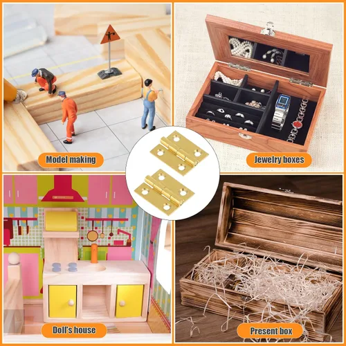 Miniatura 6 de Bisagra de latón macizo, 10 unidades, caja de joyería, cajón de gabinete, bisagra a tope de 1 pulgada para caja de madera con tornillos