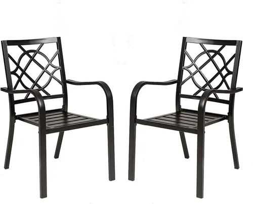 Miniatura 8 de SOLAURA 2 sillas de hierro forjado para patio de 300 libras, sillas de comedor de metal para exteriores, sillas de bistró apilables con reposabrazos