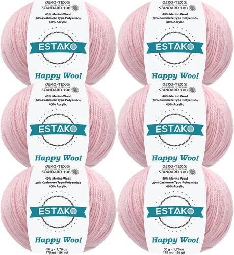 Miniatura 54 de Estako Happy Wool (paquete de 2 madejas) 40% lana merino 20% cachemira tipo poliamida 40% acrílico peso fingering hilo suave para tejer y crochet