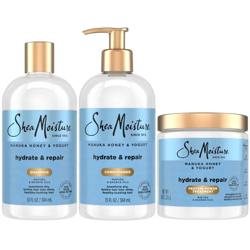 SheaMoisture Champú y acondicionador, hidratación y reparación de miel de manuka y yogur + tratamiento potencial de proteínas, mascarilla capilar,