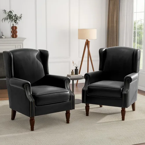 Miniatura 18 de Silla de Acento de Respaldo Alto, Sillón Tapizado en Tela para Sala de Estar, Sillón Wingback con Estampado Floral con Patas de Madera Maciza, Sofá