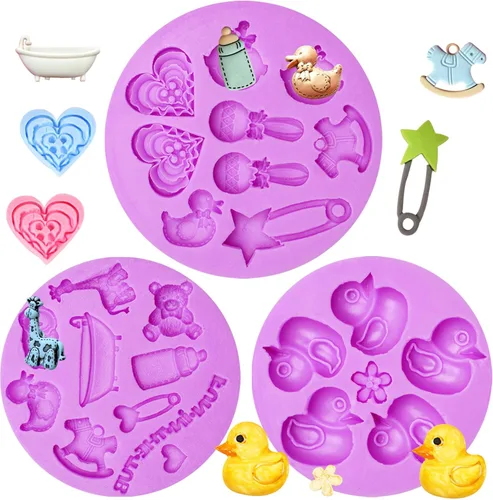 Miniatura 13 de Moldes de silicona para baby shower, pies de bebé, botella de mano, botón de ropa, fondant para decoración de pasteles, decoración de cupcakes