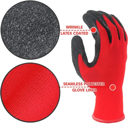 Miniatura 4 de EvridWear - Guantes de trabajo de seguridad de látex arrugado Rojo