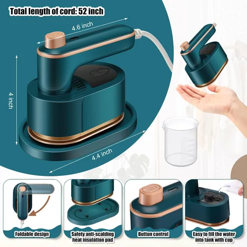 Miniatura 2 de Mini plancha de viaje portátil para ropa, vaporizador de viaje 3 en 1, plancha de mano giratoria de 180°, máquina portátil de tamaño pequeño